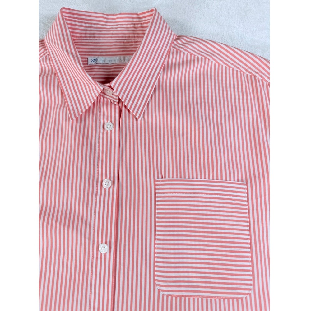 Southern Tide Cam Stripe Poplin Dress Womens M Pink White Preppy Coastal - Picture 4 of 13
